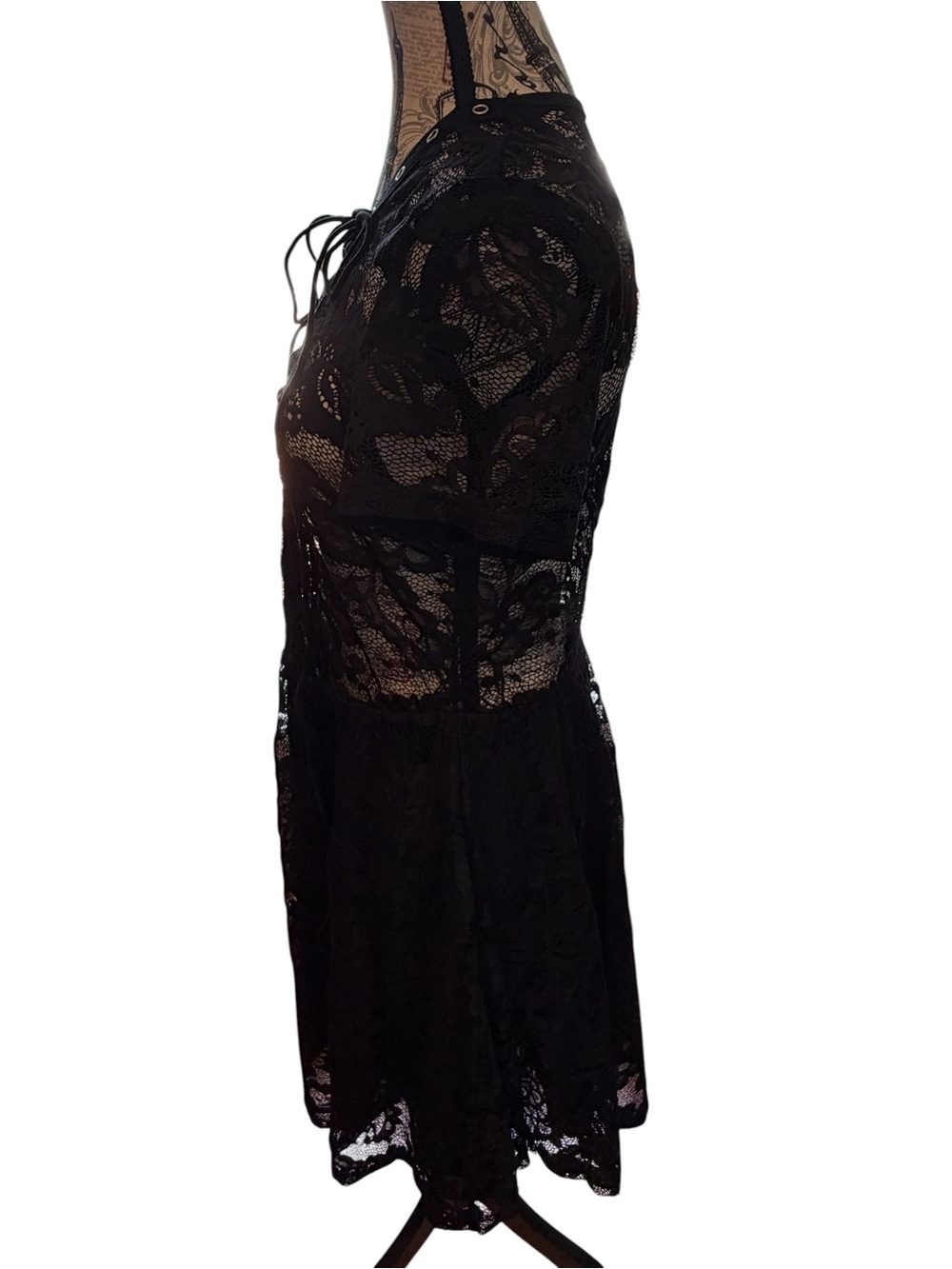 Black Lace-Up Eyelet Dress - Picture 2 of 4